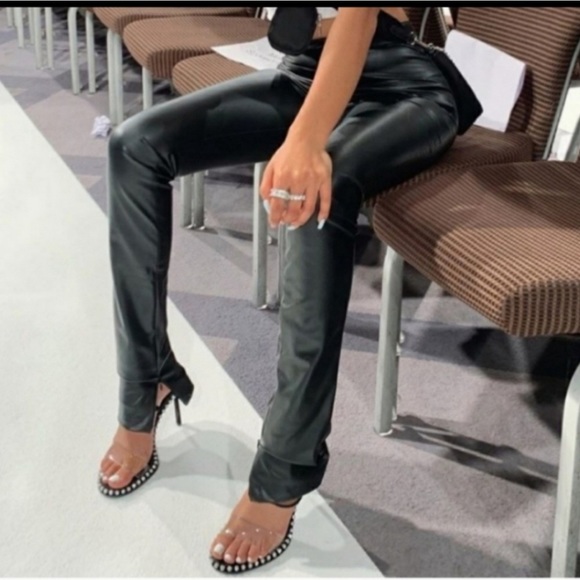 Long Length, High Waist Faux Leather Slit Ankle Zara Pants - Picture 8 of 12